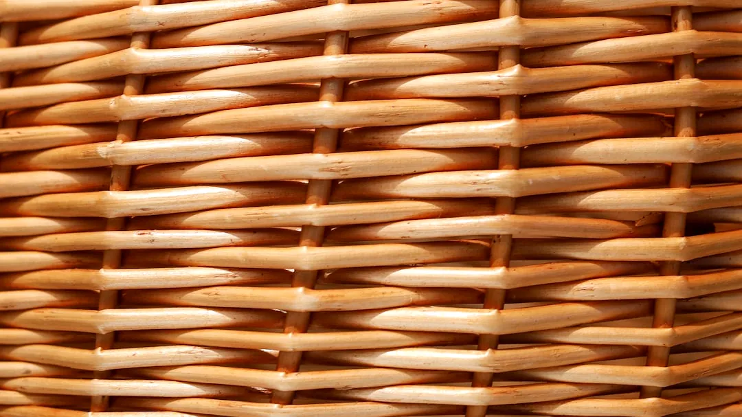 Close-up of woven wicker basket texture